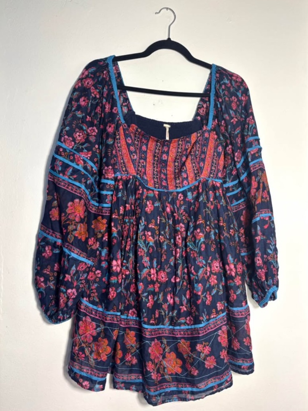 New! Free People Boho Navy Dress with Pink & Orange Flowers